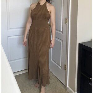 ALC Women's SAMPLE dress Brown Ribbed Maxi Gown Stretchy Size XS/S